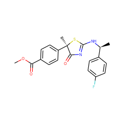 COC(=O)c1ccc([C@@]2(C)SC(N[C@@H](C)c3ccc(F)cc3)=NC2=O)cc1 ZINC000040392892