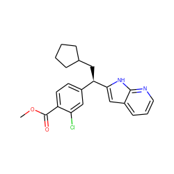 COC(=O)c1ccc([C@@H](CC2CCCC2)c2cc3cccnc3[nH]2)cc1Cl ZINC000653807574