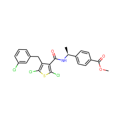 COC(=O)c1ccc([C@H](C)NC(=O)c2c(Cl)sc(Cl)c2Cc2cccc(Cl)c2)cc1 ZINC000118710400