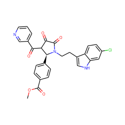 COC(=O)c1ccc([C@H]2C(C(=O)c3cccnc3)C(=O)C(=O)N2CCc2c[nH]c3cc(Cl)ccc23)cc1 ZINC000143713639