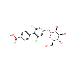 COC(=O)c1ccc(-c2c(Cl)cc(O[C@H]3O[C@H](CO)[C@@H](O)[C@H](O)[C@@H]3O)cc2Cl)cc1 ZINC000072108076