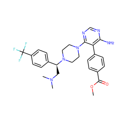 COC(=O)c1ccc(-c2c(N)ncnc2N2CCN([C@@H](CN(C)C)c3ccc(C(F)(F)F)cc3)CC2)cc1 ZINC000218682649