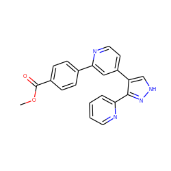 COC(=O)c1ccc(-c2cc(-c3c[nH]nc3-c3ccccn3)ccn2)cc1 ZINC000013684424