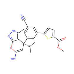 COC(=O)c1ccc(-c2cc(C#N)cc([C@@]3(C(C)C)C=C(N)Oc4n[nH]c(C)c43)c2)s1 ZINC001772623543