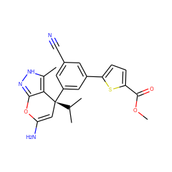 COC(=O)c1ccc(-c2cc(C#N)cc([C@]3(C(C)C)C=C(N)Oc4n[nH]c(C)c43)c2)s1 ZINC001772623542