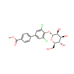 COC(=O)c1ccc(-c2cc(Cl)c(O[C@H]3O[C@H](CO)[C@@H](O)[C@H](O)[C@@H]3O)c(Cl)c2)cc1 ZINC000072108075