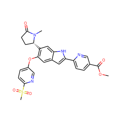 COC(=O)c1ccc(-c2cc3cc(Oc4ccc(S(C)(=O)=O)nc4)c([C@@H]4CCC(=O)N4C)cc3[nH]2)nc1 ZINC000221367931