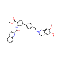 COC(=O)c1ccc(-c2ccc(CCN3CCc4cc(OC)c(OC)cc4C3)cc2)cc1NC(=O)c1ccc2ccccc2n1 ZINC000095591355