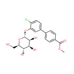 COC(=O)c1ccc(-c2ccc(Cl)c(O[C@H]3O[C@H](CO)[C@@H](O)[C@H](O)[C@@H]3O)c2)cc1 ZINC000072108163