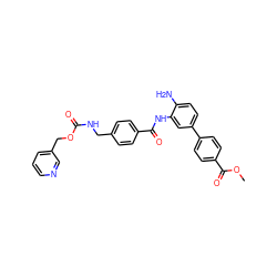 COC(=O)c1ccc(-c2ccc(N)c(NC(=O)c3ccc(CNC(=O)OCc4cccnc4)cc3)c2)cc1 ZINC000141641262