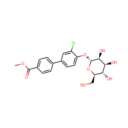 COC(=O)c1ccc(-c2ccc(O[C@H]3O[C@H](CO)[C@@H](O)[C@H](O)[C@@H]3O)c(Cl)c2)cc1 ZINC000072107867