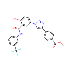 COC(=O)c1ccc(-c2cn(-c3ccc(O)c(C(=O)Nc4cccc(C(F)(F)F)c4)c3)nn2)cc1 ZINC000299824722