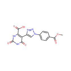 COC(=O)c1ccc(-n2cc(-c3c(C(=O)O)[nH]c(=O)[nH]c3=O)nn2)cc1 ZINC001772651941