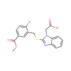 COC(=O)c1ccc(Br)c(CSc2nc3ccccc3n2CC(=O)O)c1 ZINC000038210383