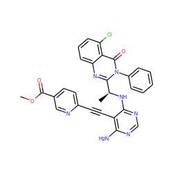 COC(=O)c1ccc(C#Cc2c(N)ncnc2N[C@@H](C)c2nc3cccc(Cl)c3c(=O)n2-c2ccccc2)nc1 ZINC000209582779