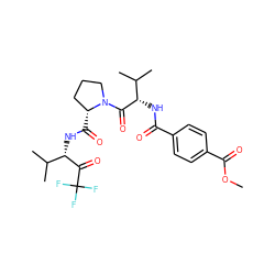 COC(=O)c1ccc(C(=O)N[C@H](C(=O)N2CCC[C@H]2C(=O)N[C@H](C(=O)C(F)(F)F)C(C)C)C(C)C)cc1 ZINC000013762582