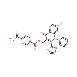 COC(=O)c1ccc(C(=O)NCc2c(-c3ncco3)n(-c3ccccc3)c3cc(Cl)ccc3c2=O)cn1 ZINC000096170093