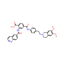 COC(=O)c1ccc(C(=O)Nc2ccc(CCN3CCc4cc(OC)c(OC)cc4C3)cc2)cc1NC(=O)c1ccc2ncccc2c1 ZINC000049841541