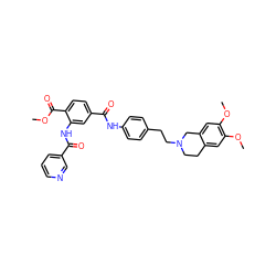 COC(=O)c1ccc(C(=O)Nc2ccc(CCN3CCc4cc(OC)c(OC)cc4C3)cc2)cc1NC(=O)c1cccnc1 ZINC000044358165