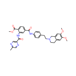 COC(=O)c1ccc(C(=O)Nc2ccc(CCN3CCc4cc(OC)c(OC)cc4C3)cc2)cc1NC(=O)c1cnc(C)cn1 ZINC000044361968