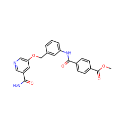 COC(=O)c1ccc(C(=O)Nc2cccc(COc3cncc(C(N)=O)c3)c2)cc1 ZINC000653886913