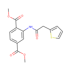 COC(=O)c1ccc(C(=O)OC)c(NC(=O)Cc2cccs2)c1 ZINC000000337647