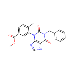 COC(=O)c1ccc(C)c(-n2c(=O)n(Cc3ccccc3)c(=O)c3[nH]cnc32)c1 ZINC000001040175