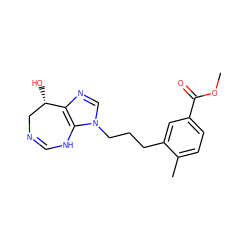 COC(=O)c1ccc(C)c(CCCn2cnc3c2NC=NC[C@@H]3O)c1 ZINC000013807716