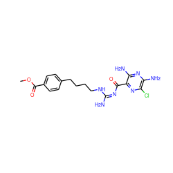 COC(=O)c1ccc(CCCCN/C(N)=N\C(=O)c2nc(Cl)c(N)nc2N)cc1 ZINC000034662327