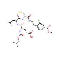 COC(=O)c1ccc(CCNC(=O)[C@@H](CS)NC(=O)[C@H](CC(C)C)NC(=O)[C@@H](CCC(=O)O)NC(=O)OCC(C)C)c(Cl)c1 ZINC000027102397