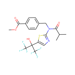 COC(=O)c1ccc(CN(C(=O)C(C)C)c2ncc(C(O)(C(F)(F)F)C(F)(F)F)s2)cc1 ZINC000034312838