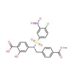 COC(=O)c1ccc(CN(c2ccc(C(=O)O)c(O)c2)S(=O)(=O)c2ccc(Cl)c([N+](=O)[O-])c2)cc1 ZINC000038141732