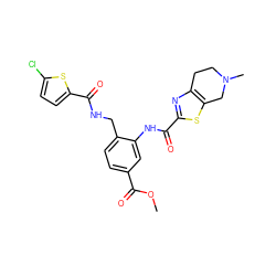 COC(=O)c1ccc(CNC(=O)c2ccc(Cl)s2)c(NC(=O)c2nc3c(s2)CN(C)CC3)c1 ZINC000073166218
