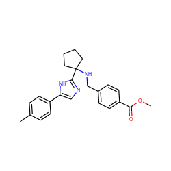 COC(=O)c1ccc(CNC2(c3ncc(-c4ccc(C)cc4)[nH]3)CCCC2)cc1 ZINC000473094076