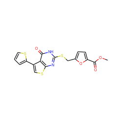 COC(=O)c1ccc(CSc2nc3scc(-c4cccs4)c3c(=O)[nH]2)o1 ZINC000008670452