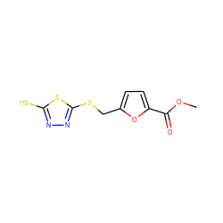 COC(=O)c1ccc(CSc2nnc(S)s2)o1 ZINC000012483346