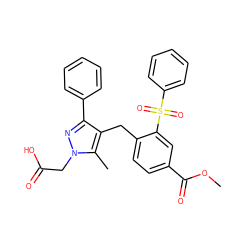 COC(=O)c1ccc(Cc2c(-c3ccccc3)nn(CC(=O)O)c2C)c(S(=O)(=O)c2ccccc2)c1 ZINC000103237932