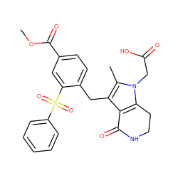 COC(=O)c1ccc(Cc2c3c(n(CC(=O)O)c2C)CCNC3=O)c(S(=O)(=O)c2ccccc2)c1 ZINC000205452702