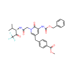 COC(=O)c1ccc(Cc2cc(NC(=O)OCc3ccccc3)c(=O)n(CC(=O)N[C@H](C(=O)C(F)(F)F)C(C)C)c2)cc1 ZINC000026834915