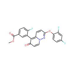 COC(=O)c1ccc(F)c(-c2c(=O)ccn3nc(Oc4ccc(F)cc4F)ccc23)c1 ZINC000084732168