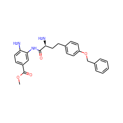 COC(=O)c1ccc(N)c(NC(=O)[C@@H](N)CCc2ccc(OCc3ccccc3)cc2)c1 ZINC000299864925