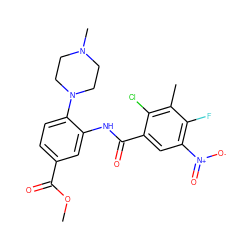 COC(=O)c1ccc(N2CCN(C)CC2)c(NC(=O)c2cc([N+](=O)[O-])c(F)c(C)c2Cl)c1 ZINC001772611758