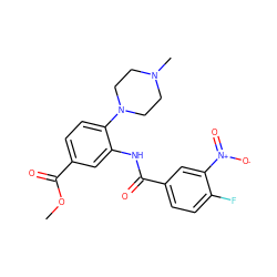 COC(=O)c1ccc(N2CCN(C)CC2)c(NC(=O)c2ccc(F)c([N+](=O)[O-])c2)c1 ZINC001772599234