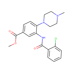 COC(=O)c1ccc(N2CCN(C)CC2)c(NC(=O)c2ccccc2Cl)c1 ZINC000004412473