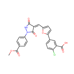 COC(=O)c1ccc(N2NC(=O)/C(=C/c3ccc(-c4ccc(Cl)c(C(=O)O)c4)o3)C2=O)cc1 ZINC000008496711