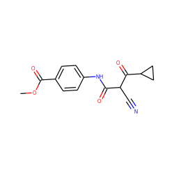 COC(=O)c1ccc(NC(=O)C(C#N)C(=O)C2CC2)cc1 ZINC000100784884