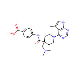 COC(=O)c1ccc(NC(=O)C2(CN(C)C)CCN(c3ncnc4[nH]cc(C)c34)CC2)cc1 ZINC000473115427