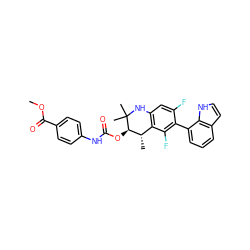 COC(=O)c1ccc(NC(=O)O[C@@H]2[C@@H](C)c3c(cc(F)c(-c4cccc5cc[nH]c45)c3F)NC2(C)C)cc1 ZINC000066077576