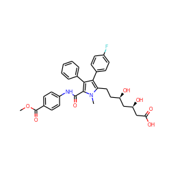 COC(=O)c1ccc(NC(=O)c2c(-c3ccccc3)c(-c3ccc(F)cc3)c(CC[C@@H](O)C[C@@H](O)CC(=O)O)n2C)cc1 ZINC000044358876