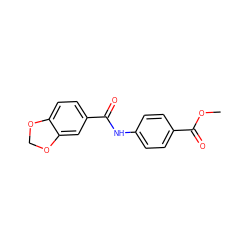 COC(=O)c1ccc(NC(=O)c2ccc3c(c2)OCO3)cc1 ZINC000000445193